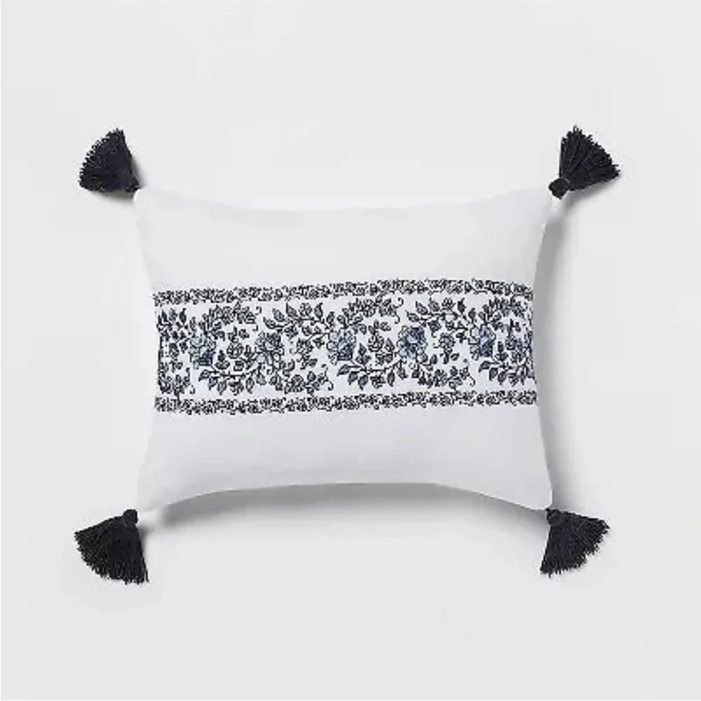 Threshold F/Q 5 Pc Comforter Set , Block Print with Border, Blue/White